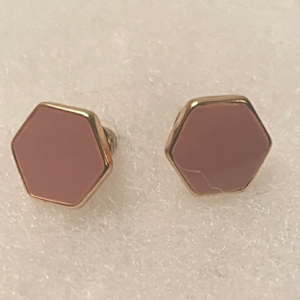 Hexagon Pink Gold Stud Earrings